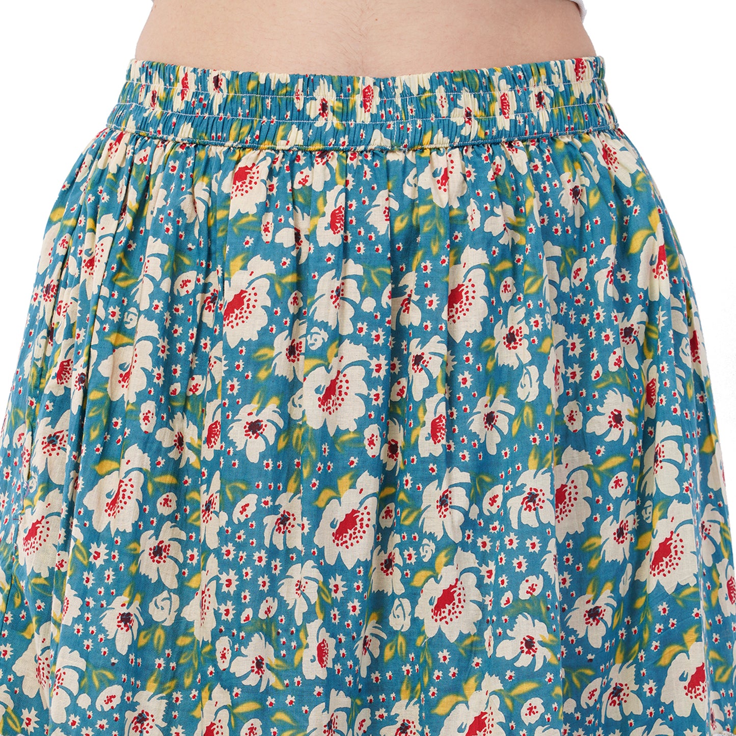 Rabhika Blue Floral Pure Cotton Tiered Maxi Skirt
