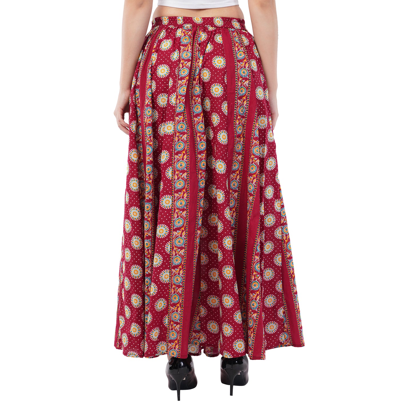 Rabhika Maroon Pure Cotton Panel Maxi Skirt