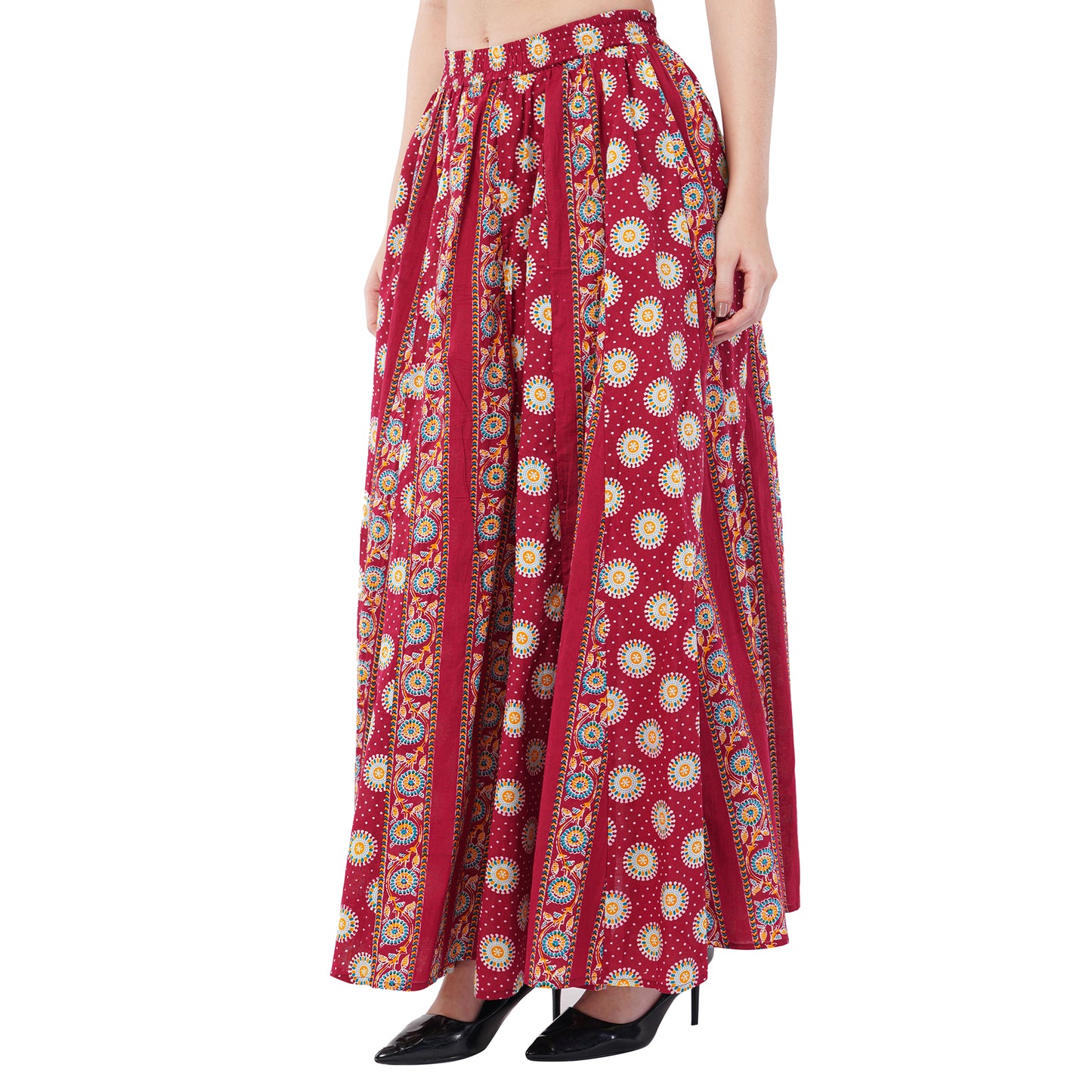 Rabhika Maroon Pure Cotton Panel Maxi Skirt