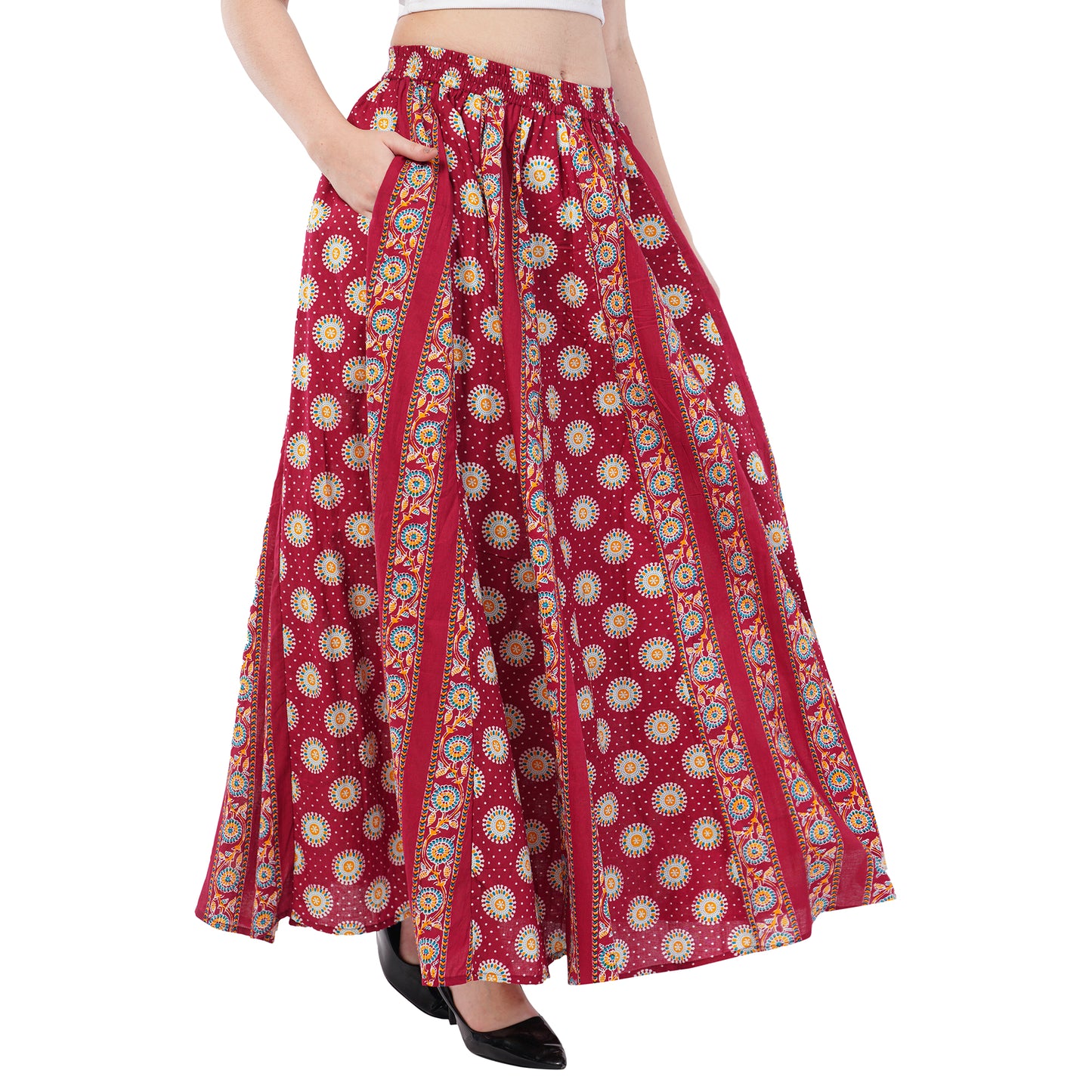 Rabhika Maroon Pure Cotton Panel Maxi Skirt