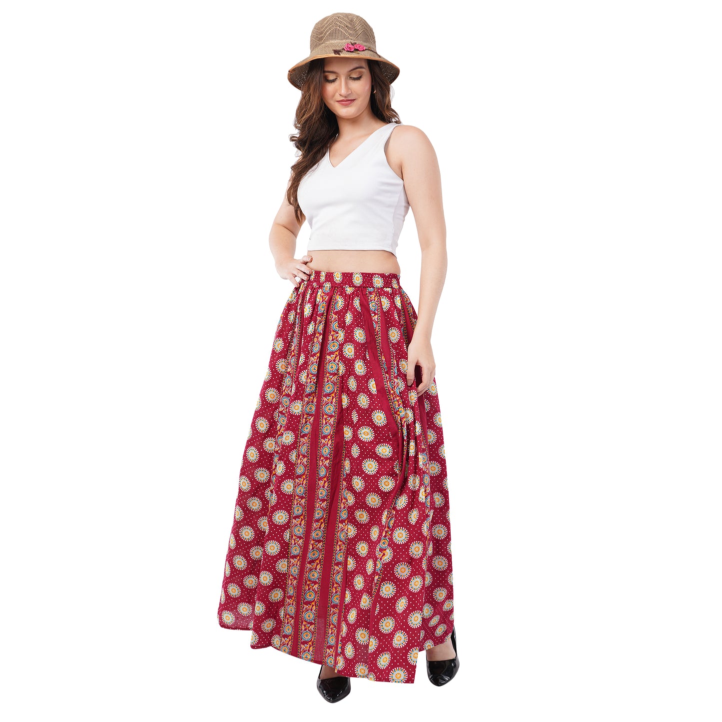 Rabhika Maroon Pure Cotton Panel Maxi Skirt