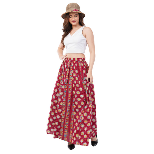 Rabhika Maroon Pure Cotton Panel Maxi Skirt