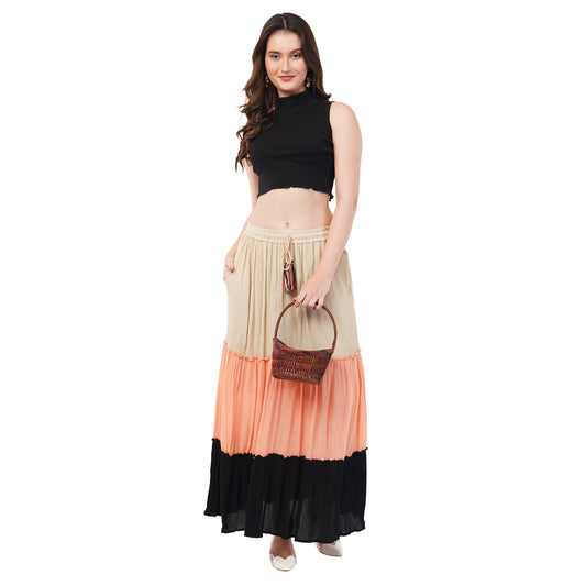 Rabhika Premium Rayon Crepe Tiered Maxi Skirt