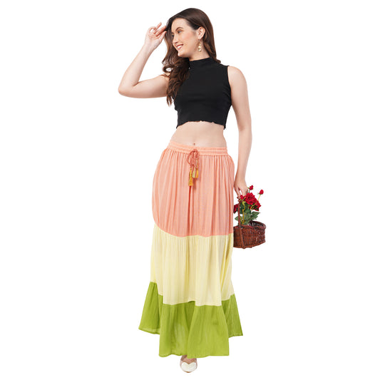 Rabhika Premium Rayon Crepe Tiered Maxi Skirt
