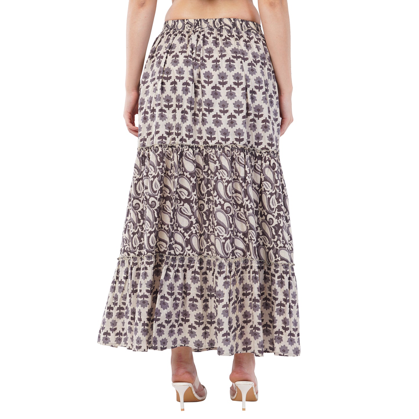 Rabhika Floral Pure Cotton Tiered Maxi Skirt