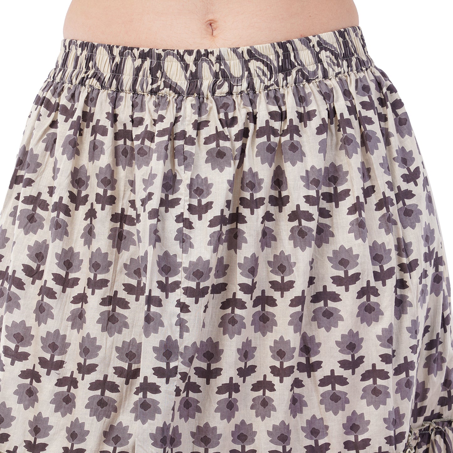 Rabhika Floral Pure Cotton Tiered Maxi Skirt