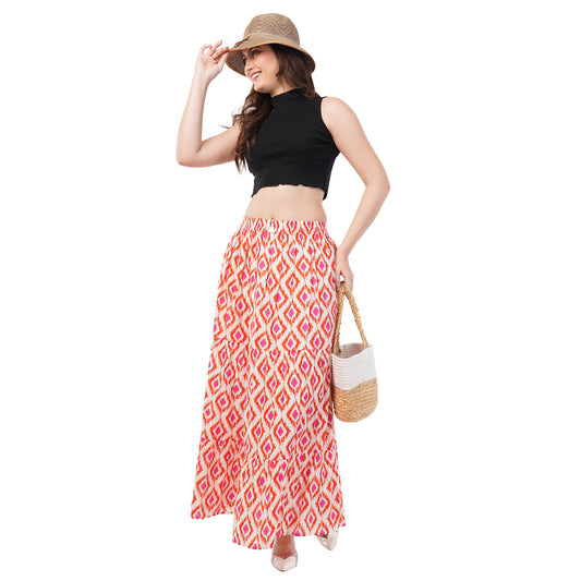 Rabhika Pure Cotton Orange Tiered Maxi Skirt